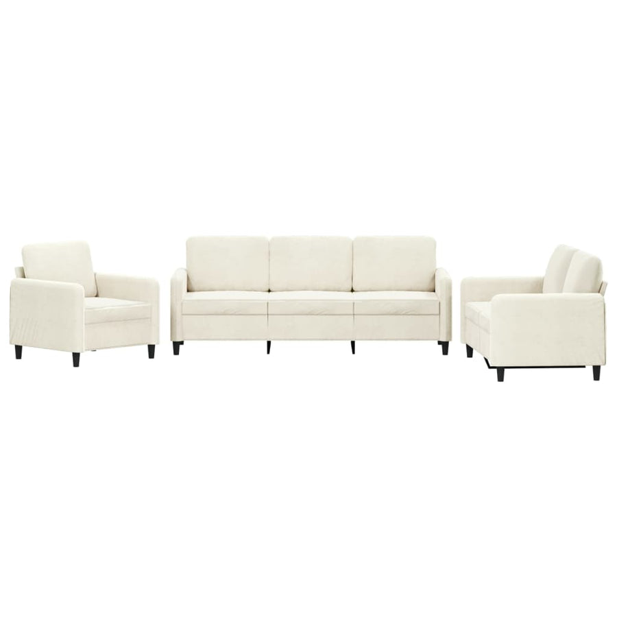 3-delige Loungeset fluweel crèmekleurig