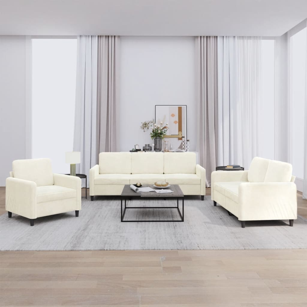 3-delige Loungeset fluweel crèmekleurig