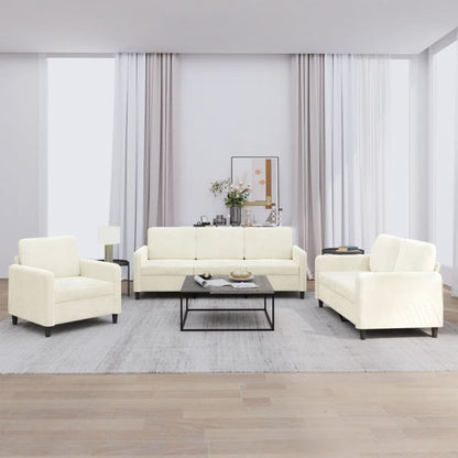 3-delige Loungeset fluweel crèmekleurig