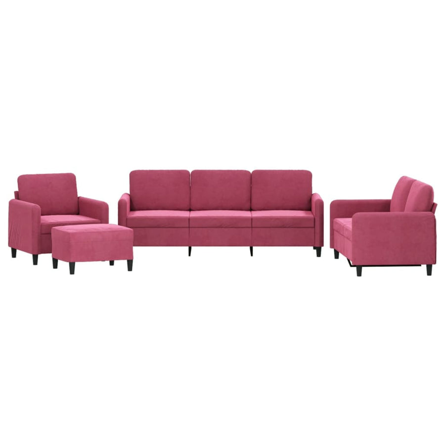 4-delige Loungeset fluweel wijnrood