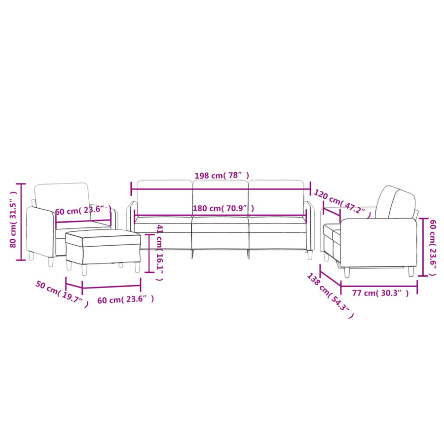 4-delige Loungeset fluweel crèmekleurig