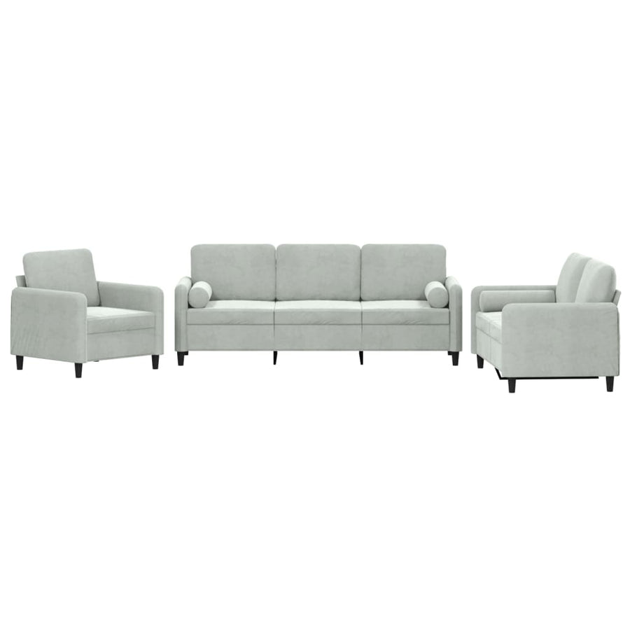 3-Delige Loungeset Fluweel Lichtgrijs met kussens