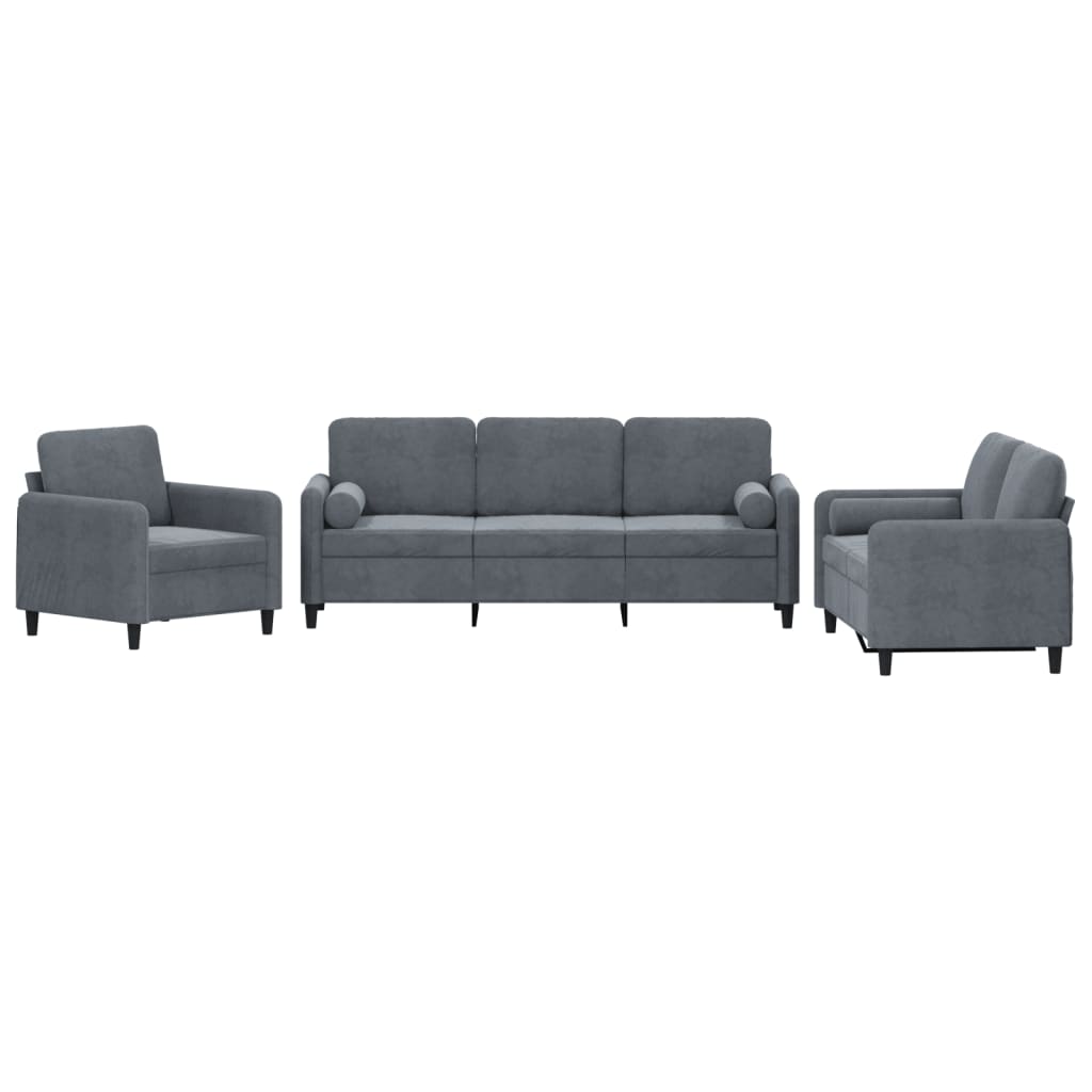 3-Delige Loungeset Fluweel Donkergrijs met kussens
