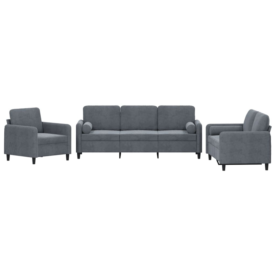 3-Delige Loungeset Fluweel Donkergrijs met kussens