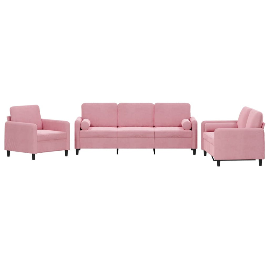 3-delige Loungeset met kussens fluweel roze