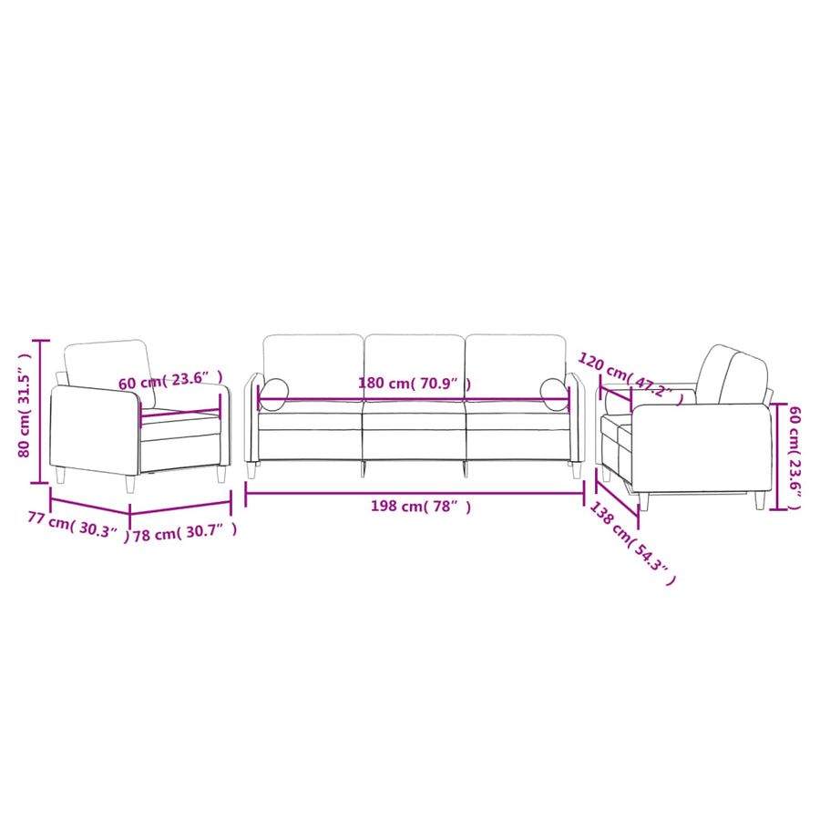 3-delige Loungeset met kussens fluweel roze