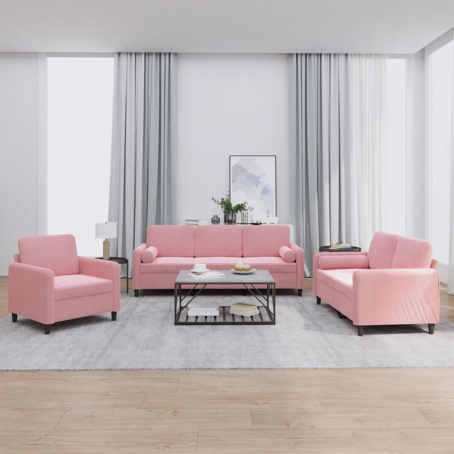 3-delige Loungeset met kussens fluweel roze