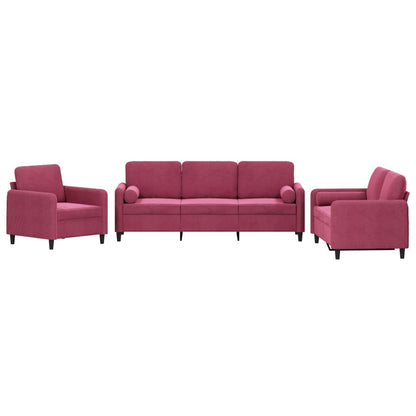 3-delige Loungeset met kussens fluweel wijnrood