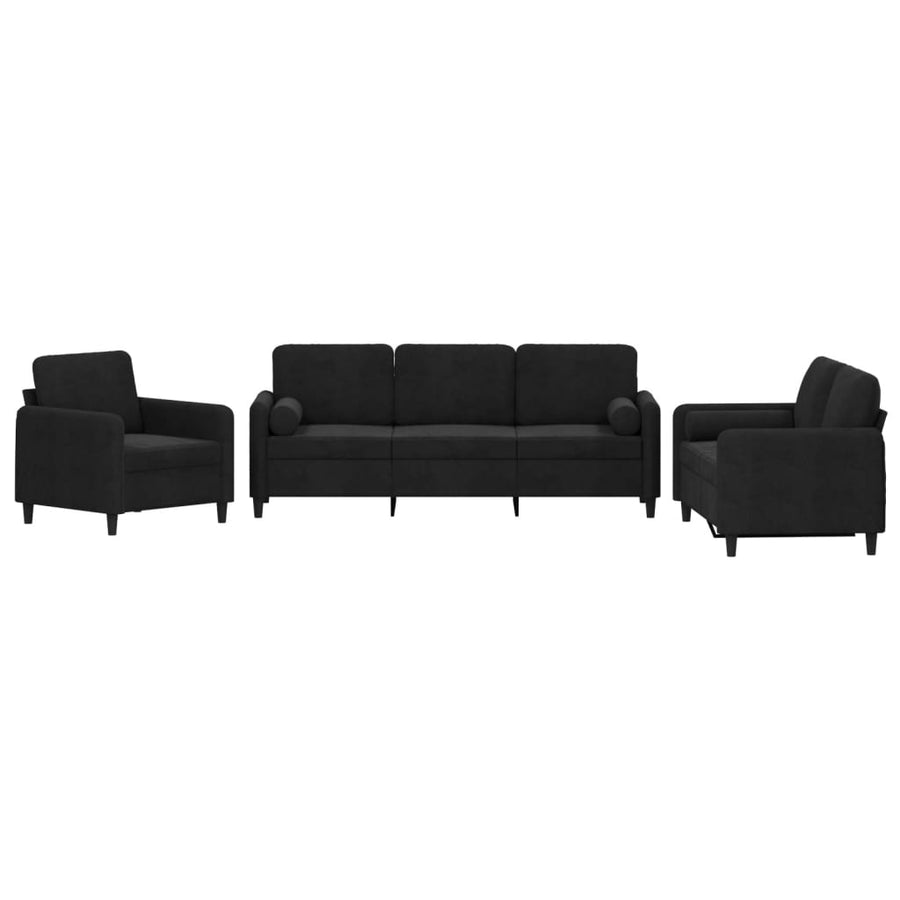3-Delige Loungeset Fluweel Zwart met kussens