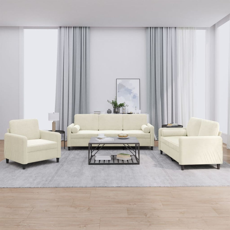 3-delige Loungeset met kussens fluweel crèmekleurig