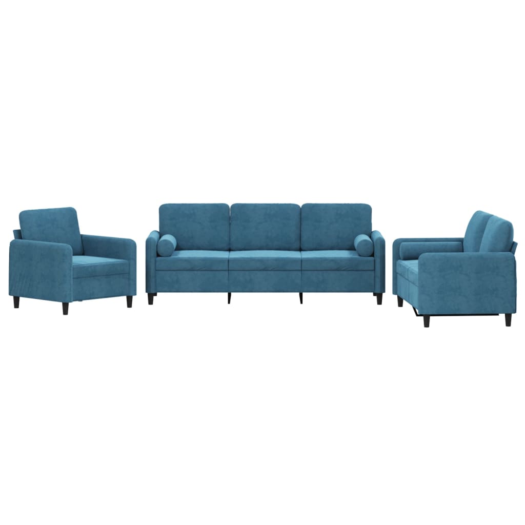 3-delige Loungeset met kussens fluweel blauw Blauw met kussens