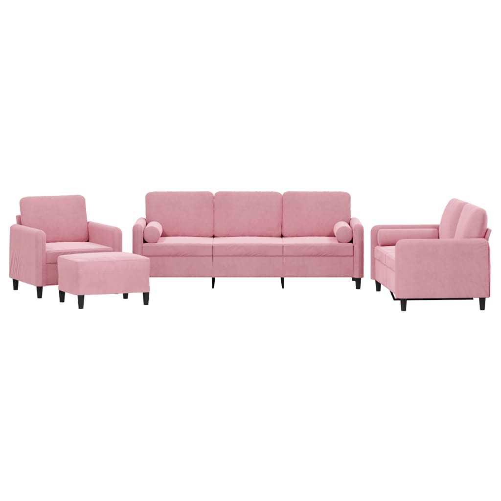 4-delige Loungeset met kussens fluweel roze