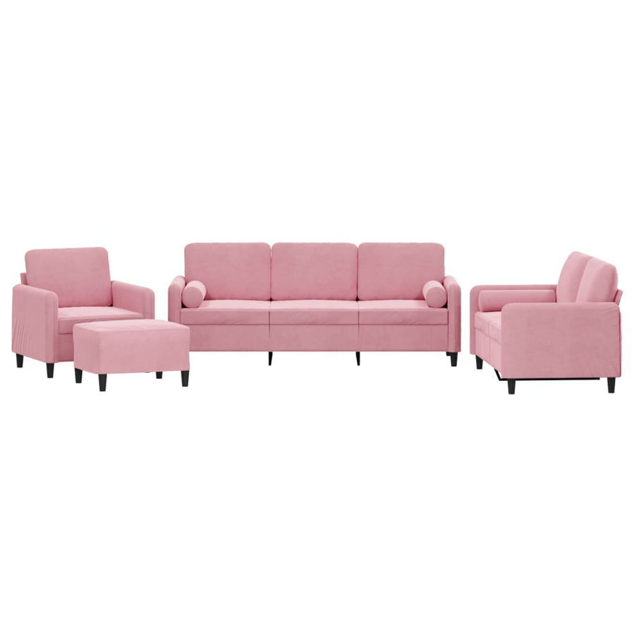 4-delige Loungeset met kussens fluweel roze