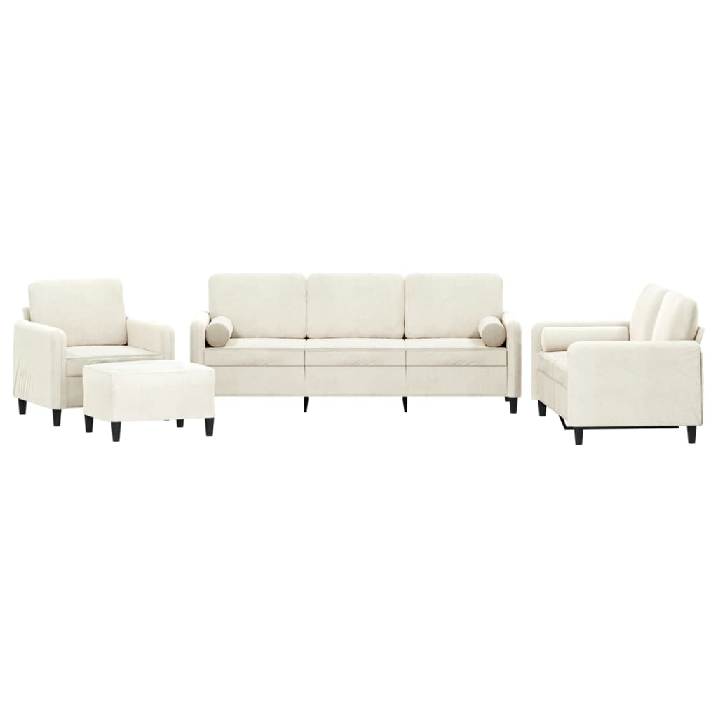 4-delige Loungeset met kussens fluweel crèmekleurig