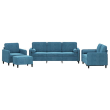 4-Delige Loungeset Met Kussens Fluweel Blauw met kussens en voetenbankje