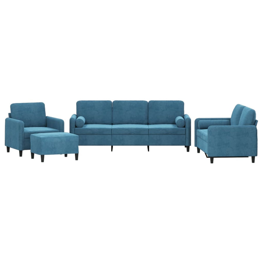 4-Delige Loungeset Met Kussens Fluweel Blauw met kussens en voetenbankje