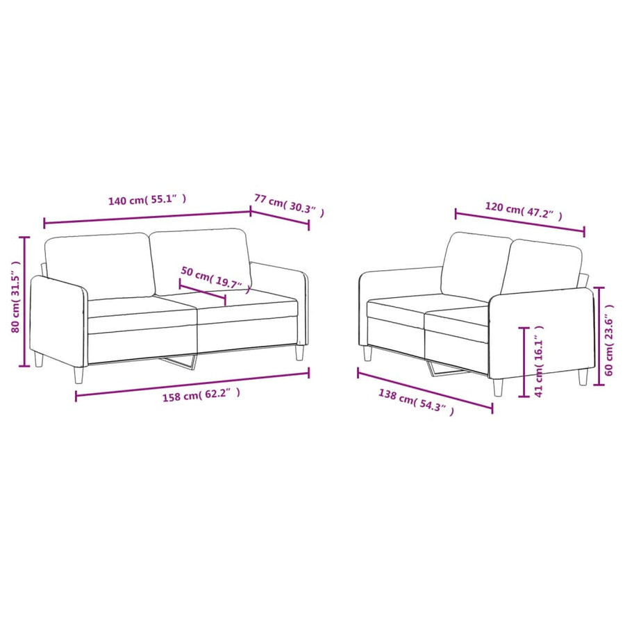 2-delige Loungeset fluweel donkergrijs Donkergrijs