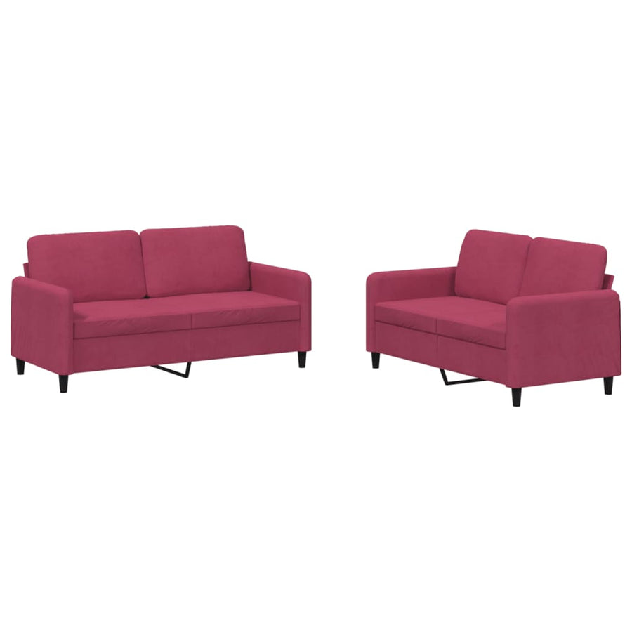 2-Delige Loungeset Fluweel Wijnrood met kussens