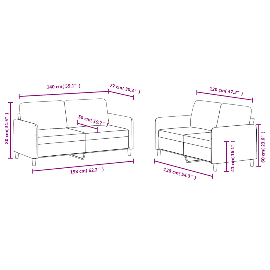 2-Delige Loungeset Fluweel Wijnrood met kussens