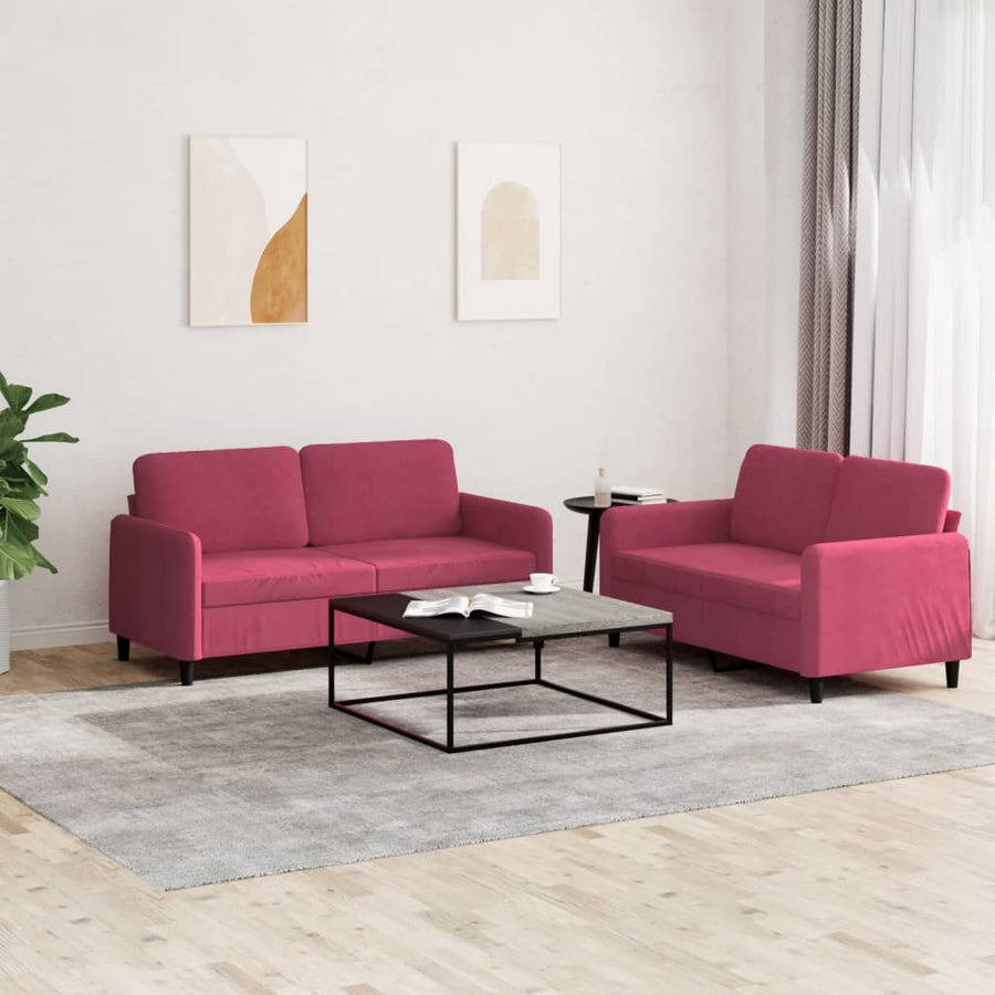 2-Delige Loungeset Fluweel Wijnrood met kussens