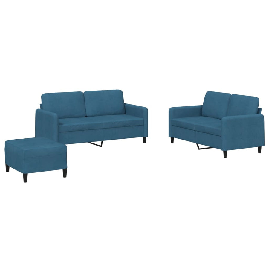 3-delige Loungeset fluweel blauw