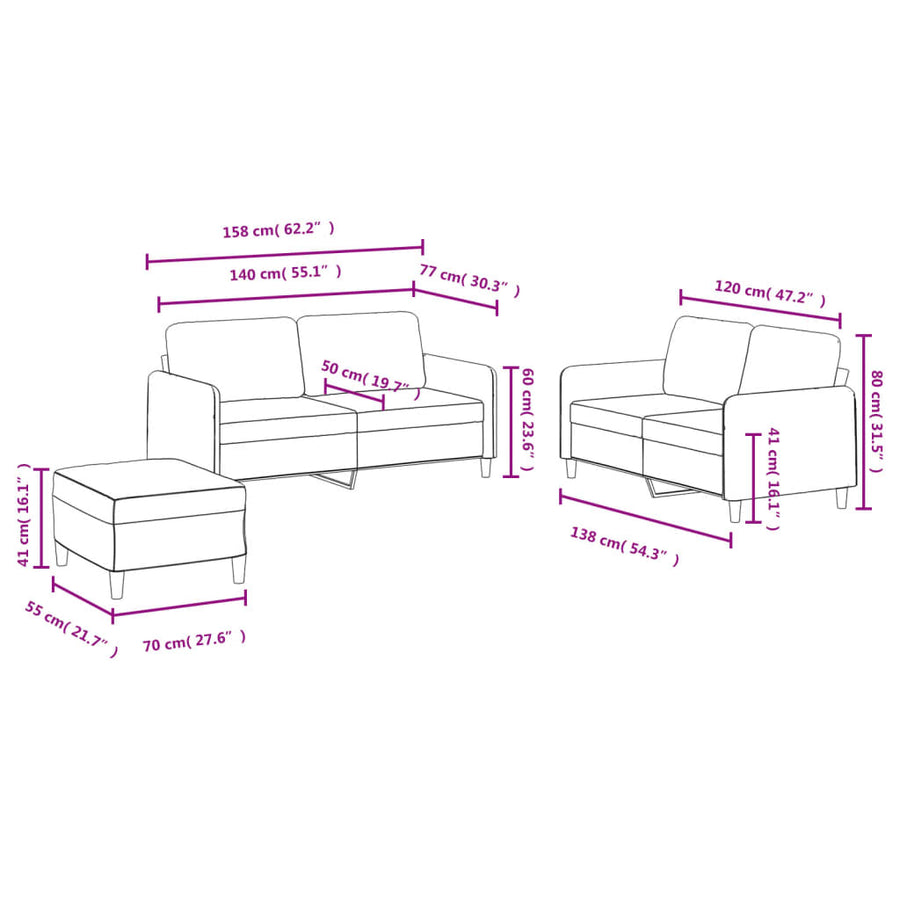 3-delige Loungeset fluweel blauw