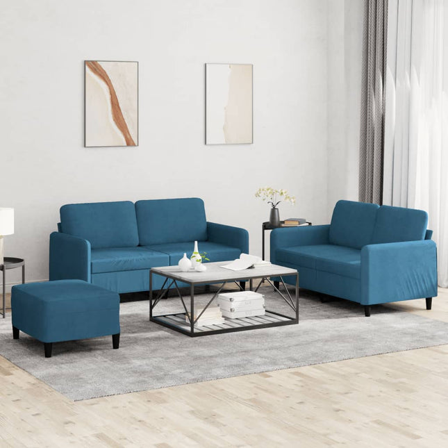 3-delige Loungeset fluweel blauw