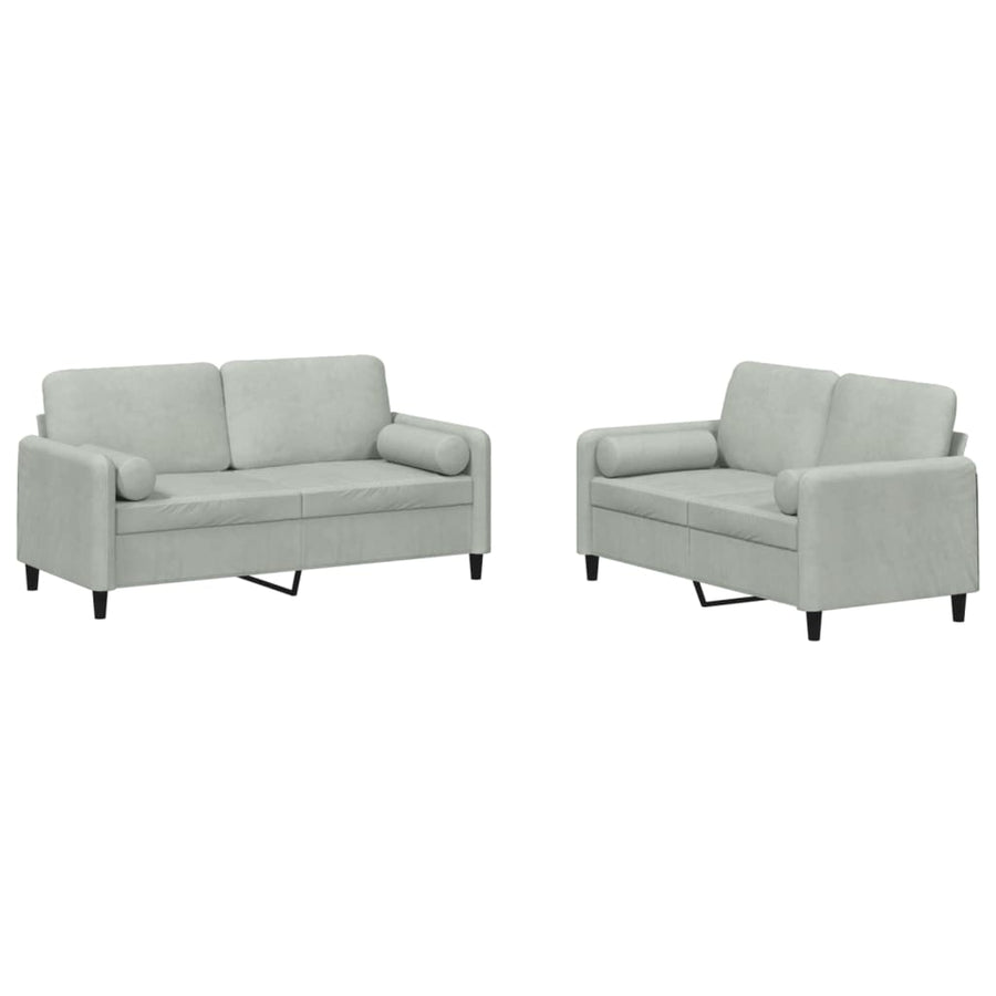 2-Delige Loungeset Fluweel Lichtgrijs met kussens