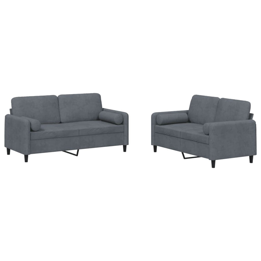 2-Delige Loungeset Fluweel Donkergrijs met kussens