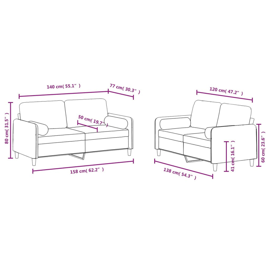 2-delige Loungeset met kussens fluweel roze