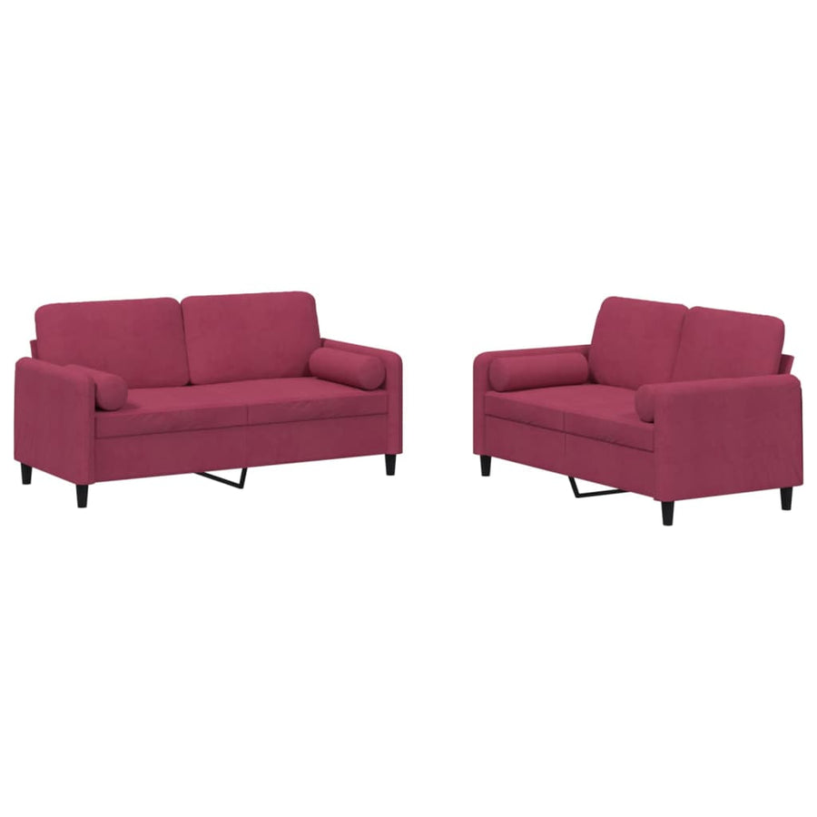 2-delige Loungeset met kussens fluweel wijnrood Wijnrood met kussens