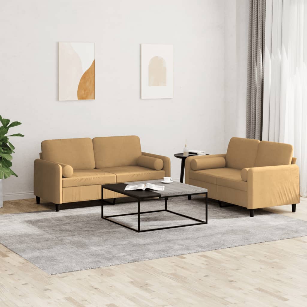 2-delige Loungeset met kussens fluweel bruin Bruin met kussens