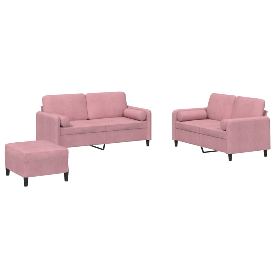 3-delige Loungeset met kussens fluweel roze