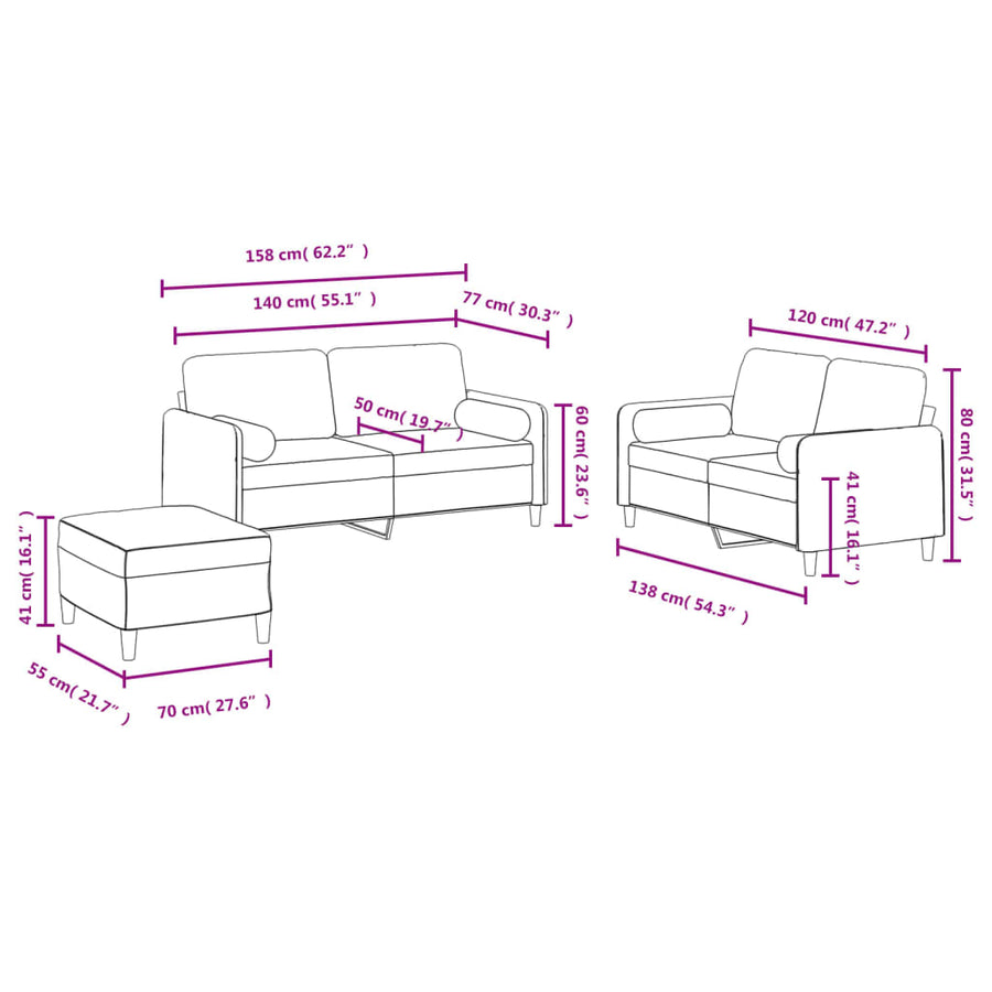 3-delige Loungeset met kussens fluweel roze