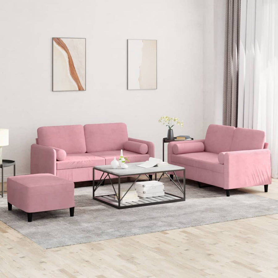 3-delige Loungeset met kussens fluweel roze