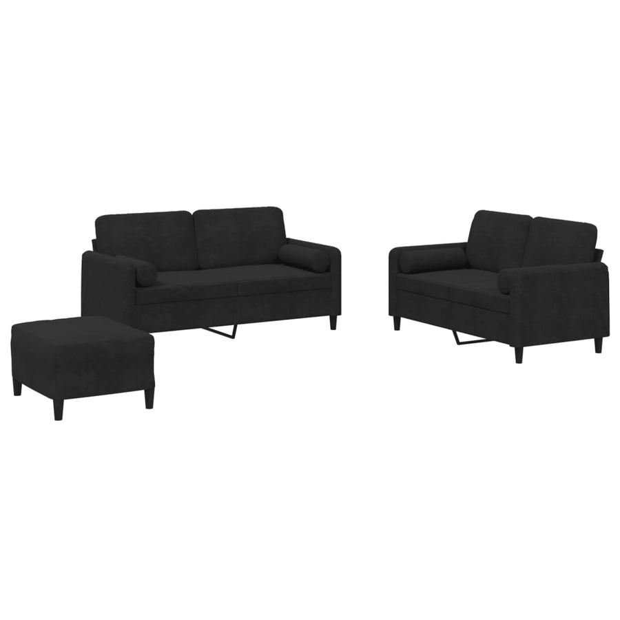 3-delige Loungeset met kussens fluweel zwart