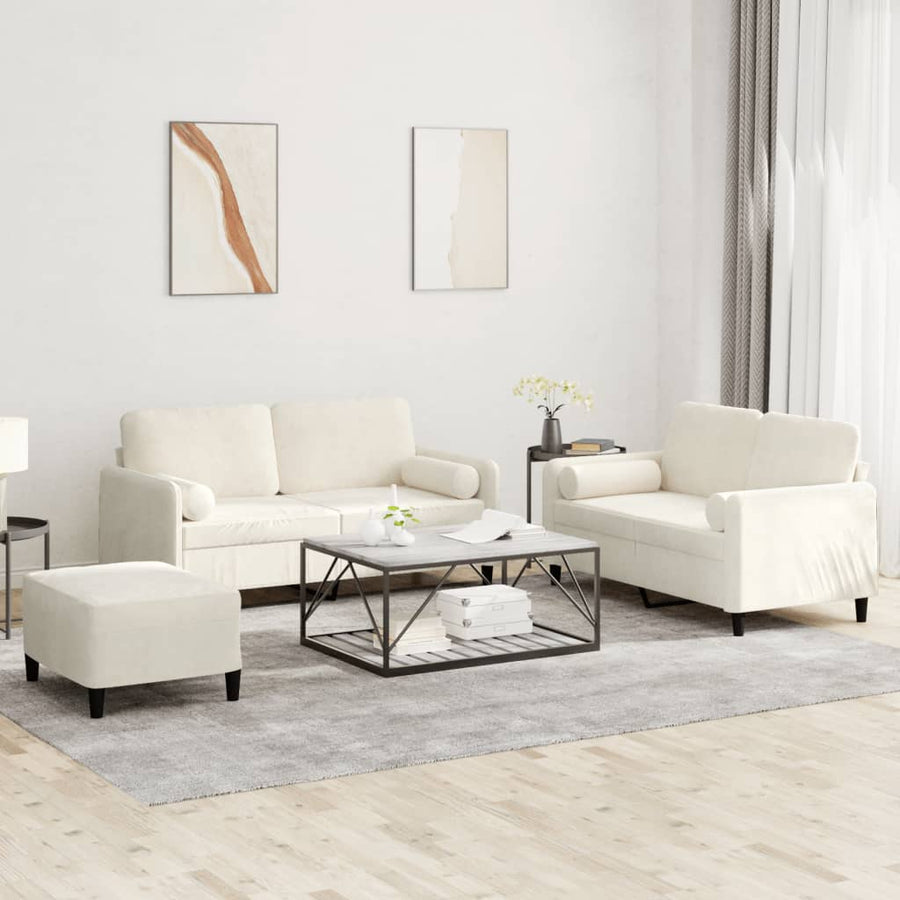 3-Delige Loungeset Met Kussens Fluweel Kleurig Crème