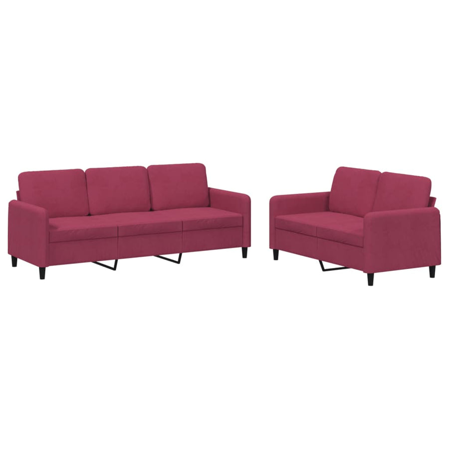 2-Delige Loungeset Fluweel Wijnrood met kussens