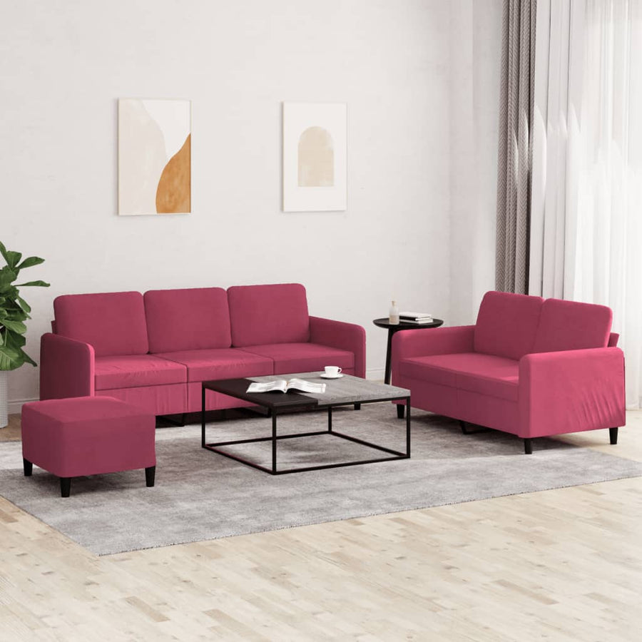 3-delige Loungeset fluweel wijnrood