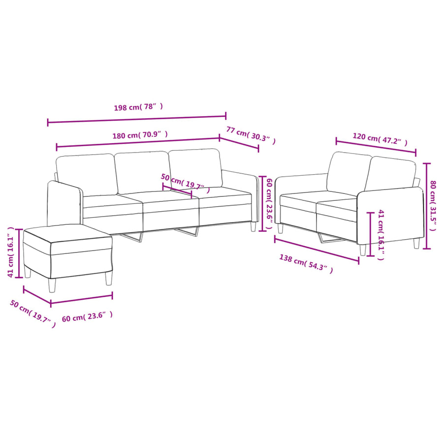 3-delige Loungeset fluweel geel Geel