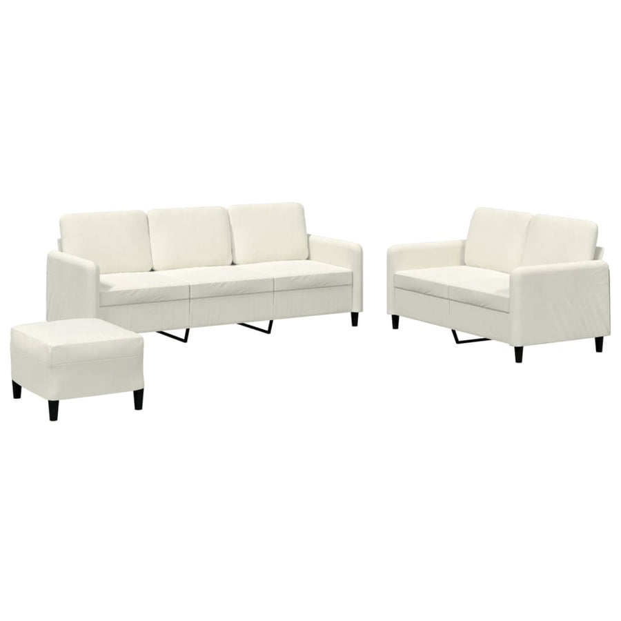 3-delige Loungeset fluweel crèmekleurig