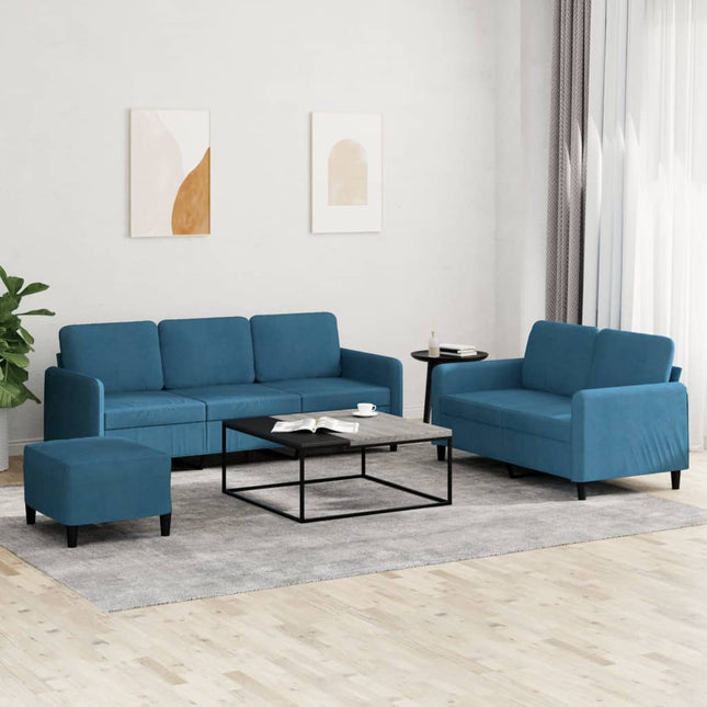 3-delige Loungeset fluweel blauw Blauw