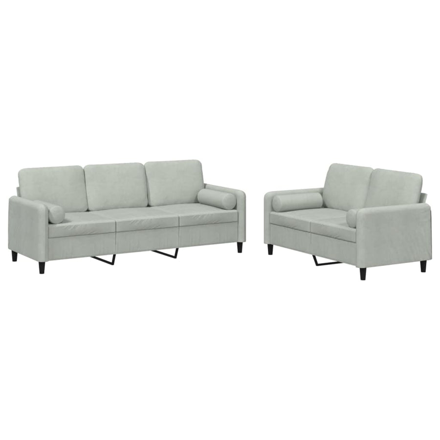 2-delige Loungeset met kussens fluweel lichtgrijs Lichtgrijs met kussens