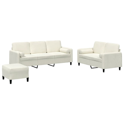 3-delige Loungeset met kussens fluweel crèmekleurig