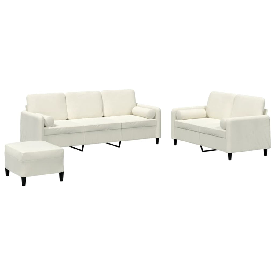 3-delige Loungeset met kussens fluweel crèmekleurig