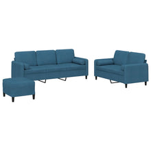 3-delige Loungeset met kussens fluweel blauw Blauw