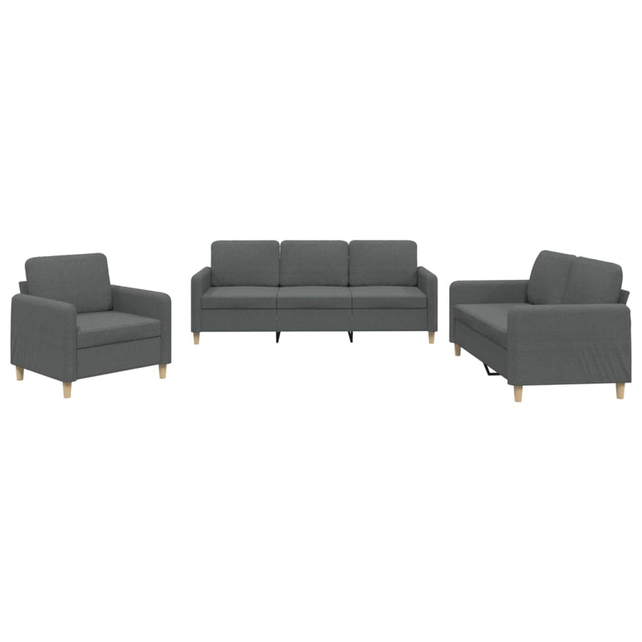3-delige Loungeset met kussens stof donkergrijs Donkergrijs met kussens