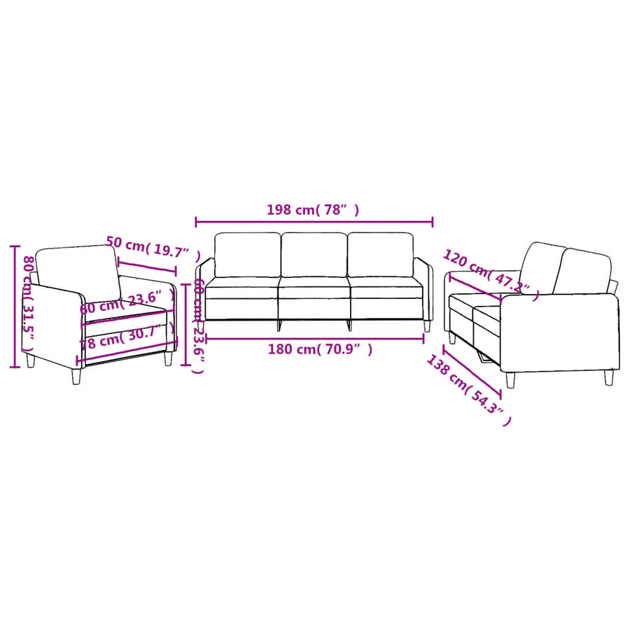 3-delige Loungeset met kussens stof donkergrijs Donkergrijs met kussens