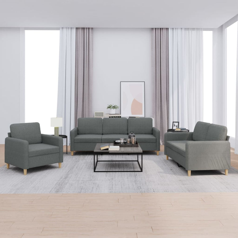3-delige Loungeset met kussens stof donkergrijs Donkergrijs met kussens