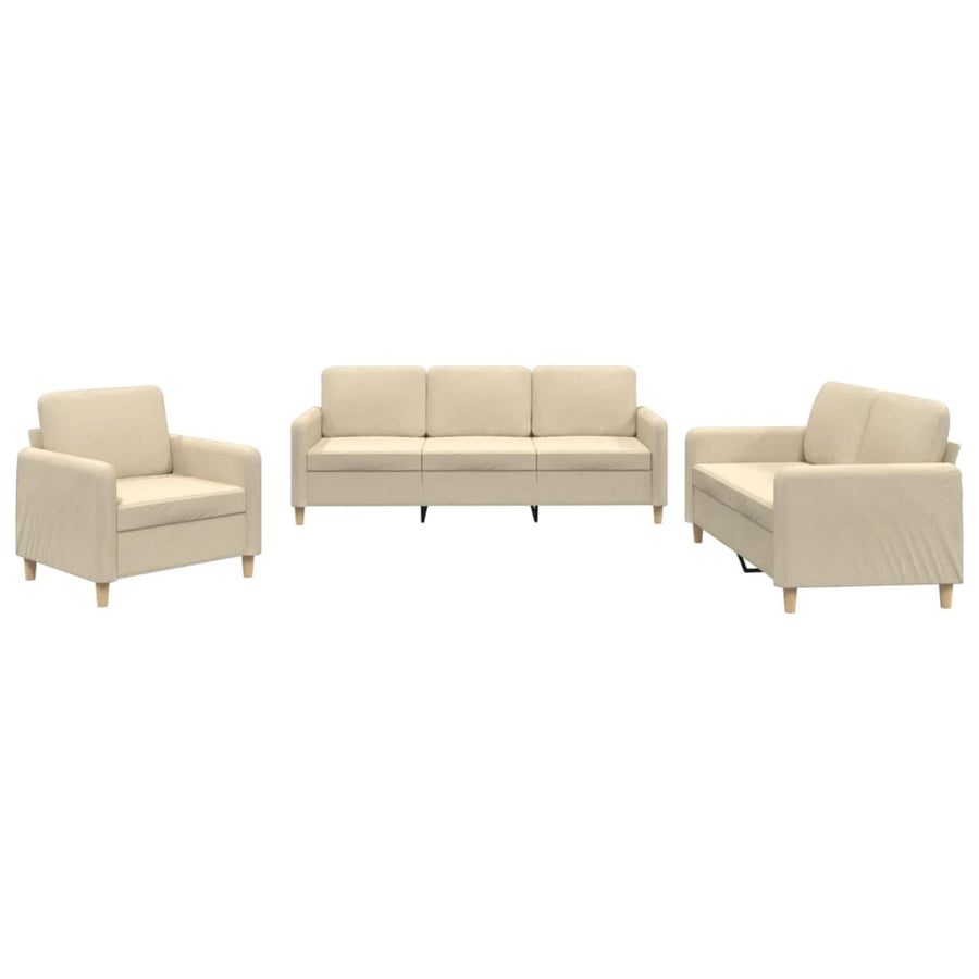 3-delige Loungeset met kussens stof crèmekleurig Crème met kussens